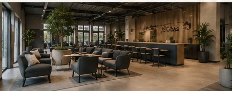 De lounge van VGYM — warm, licht en uitnodigend